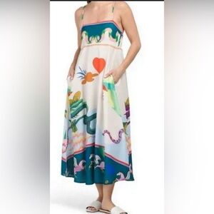 Dalia Macphee Multicolored Artsy Greek Island Hearts Unicorn Snakes Maxi Dress M